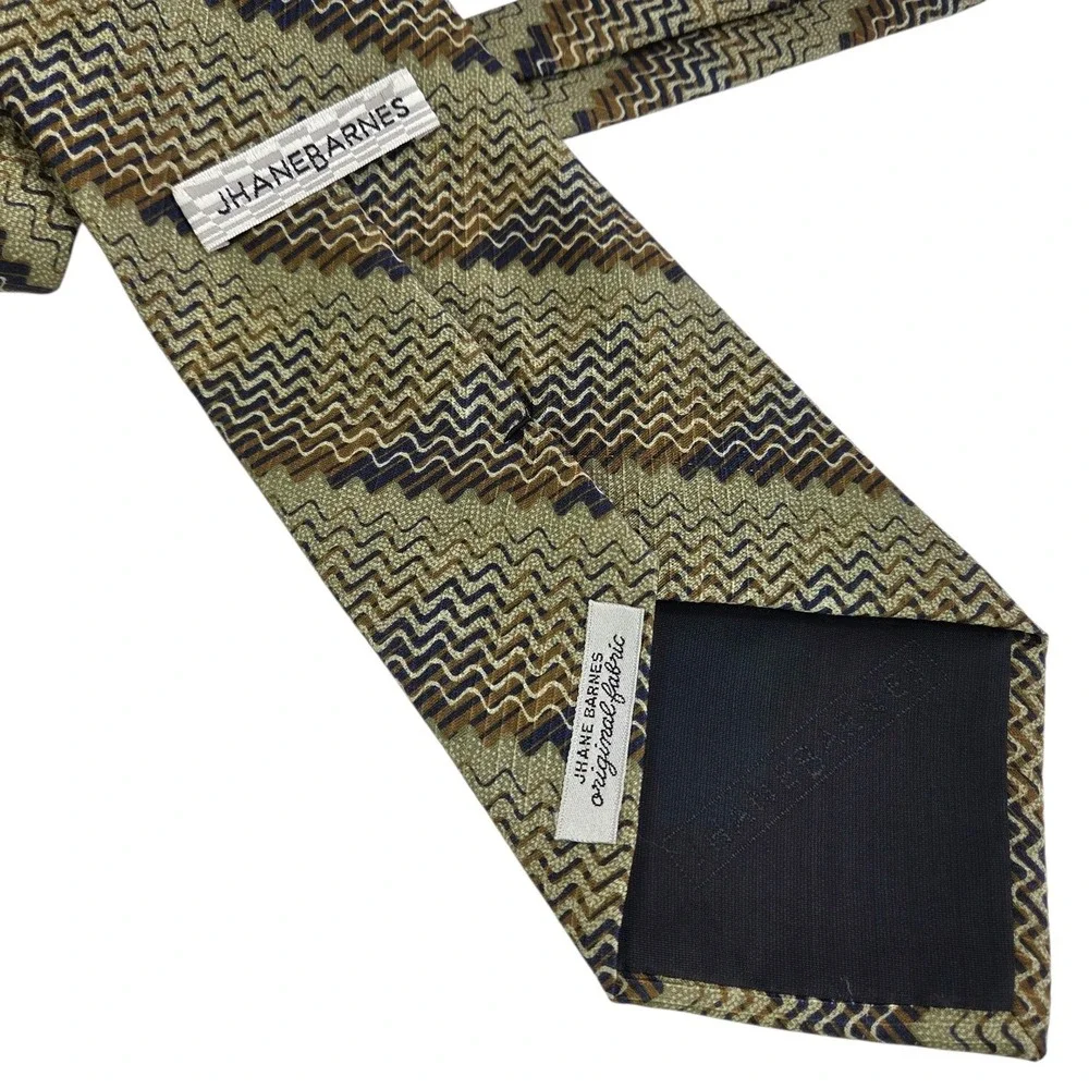 Jhane‎ Barnes Silk Necktie Brown Blue Zig Zag Pattern Business Career Tie Japan